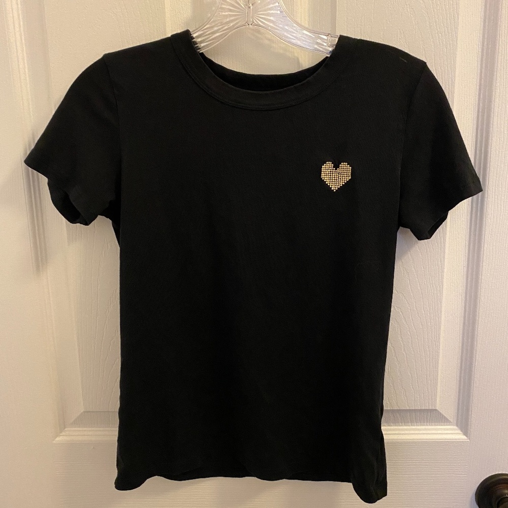 Aritzia Sunday Best Cropped Gold Embroidered Heart T-Shirt